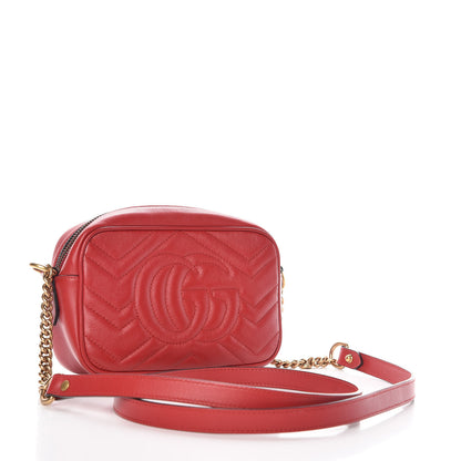 Gucci Calfskin Matelasse Mini GG Marmont Chain Shoulder Bag Hibiscus Red 3 of 7