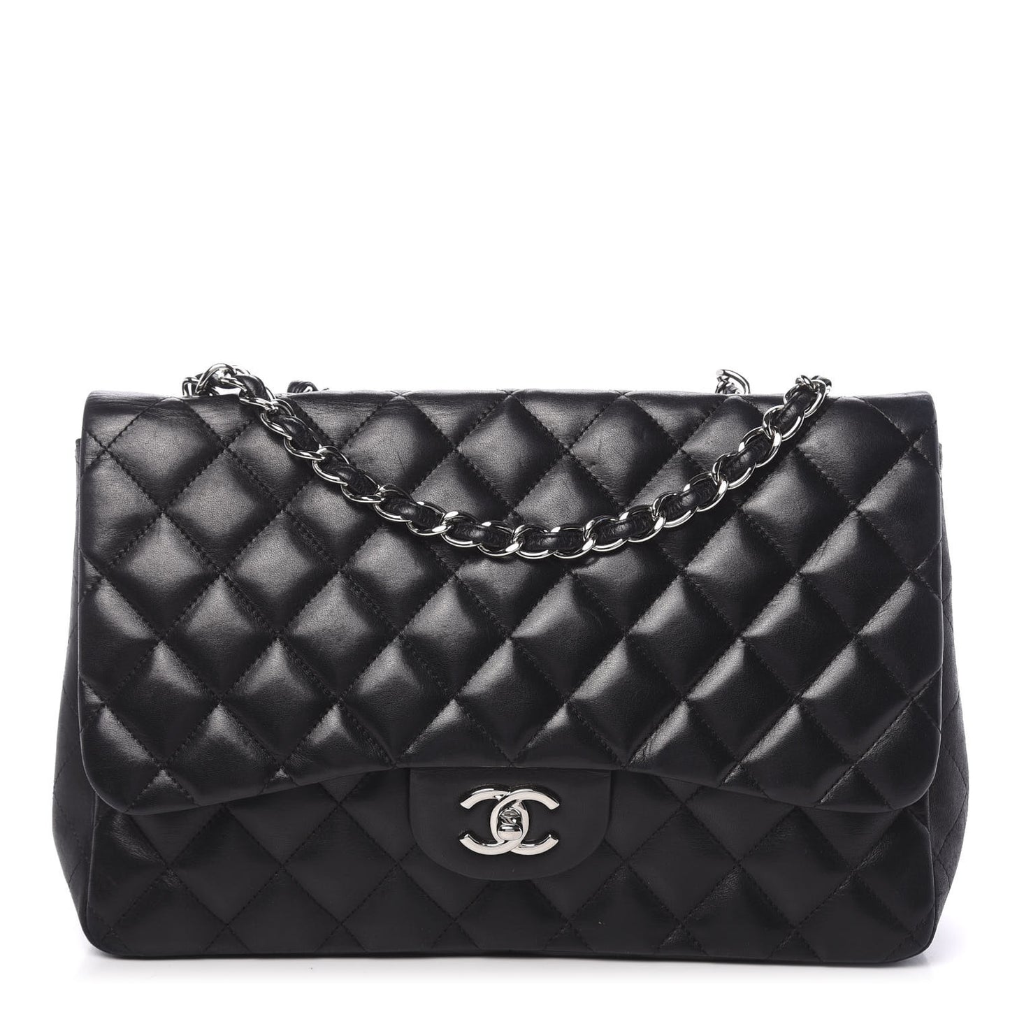 Lambskin Quilted Jumbo Single Flap Black