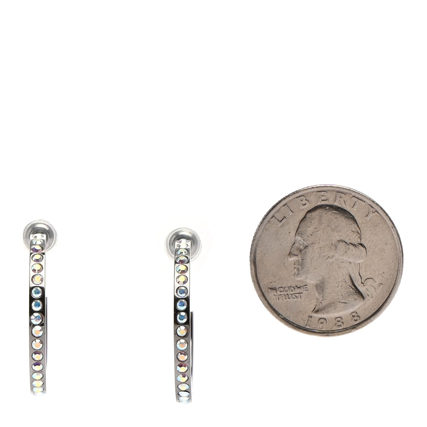 Chanel Crystal CC Hoop Earrings Silver 2 of 5