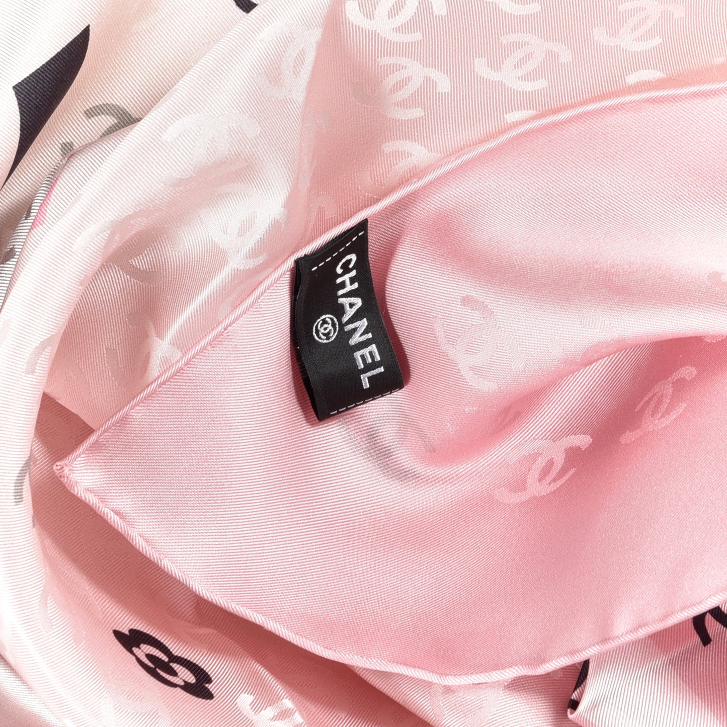 Silk CC Logo Scarf Pink Ecru Black
