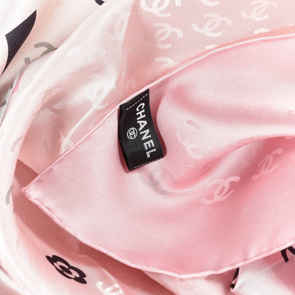 Chanel Silk CC Logo Scarf Pink Ecru Black 3 of 3