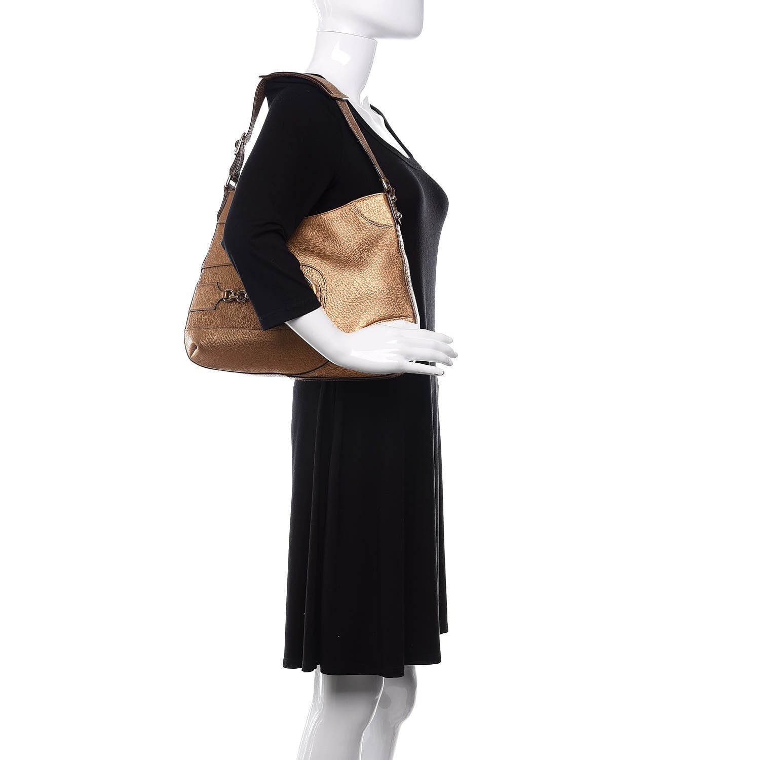 Gucci Metallic Pebbled Calfskin Hasler Hobo Gold 2 of 15