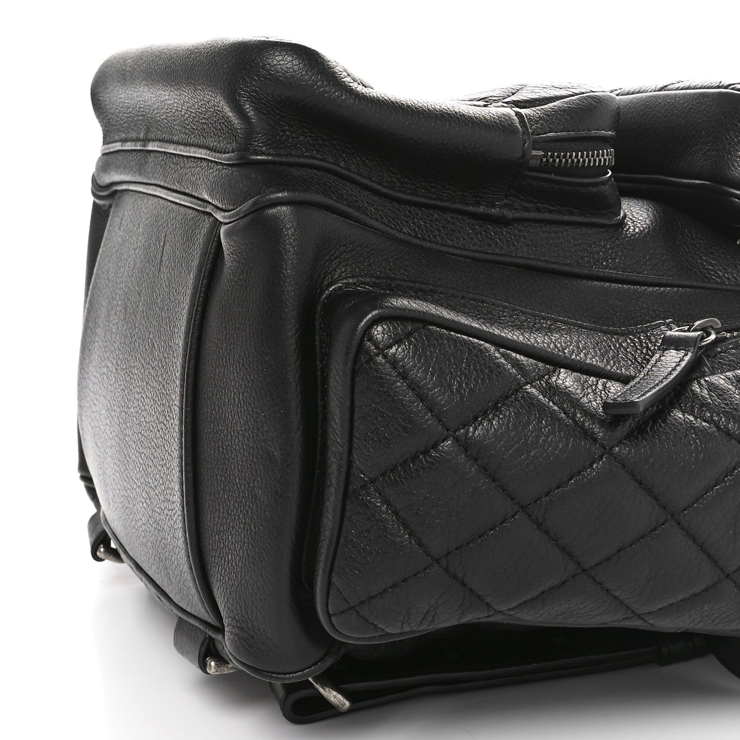 Grained Calfskin Quilted Large Casual Rock Backpack Black