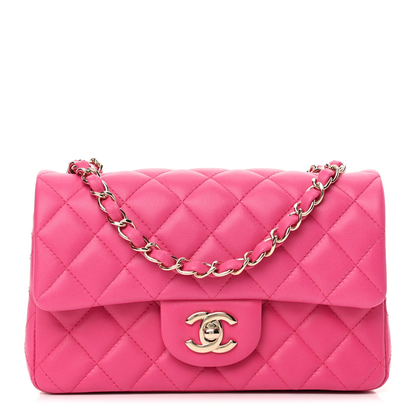 Lambskin Quilted Mini Rectangular Flap Fuchsia