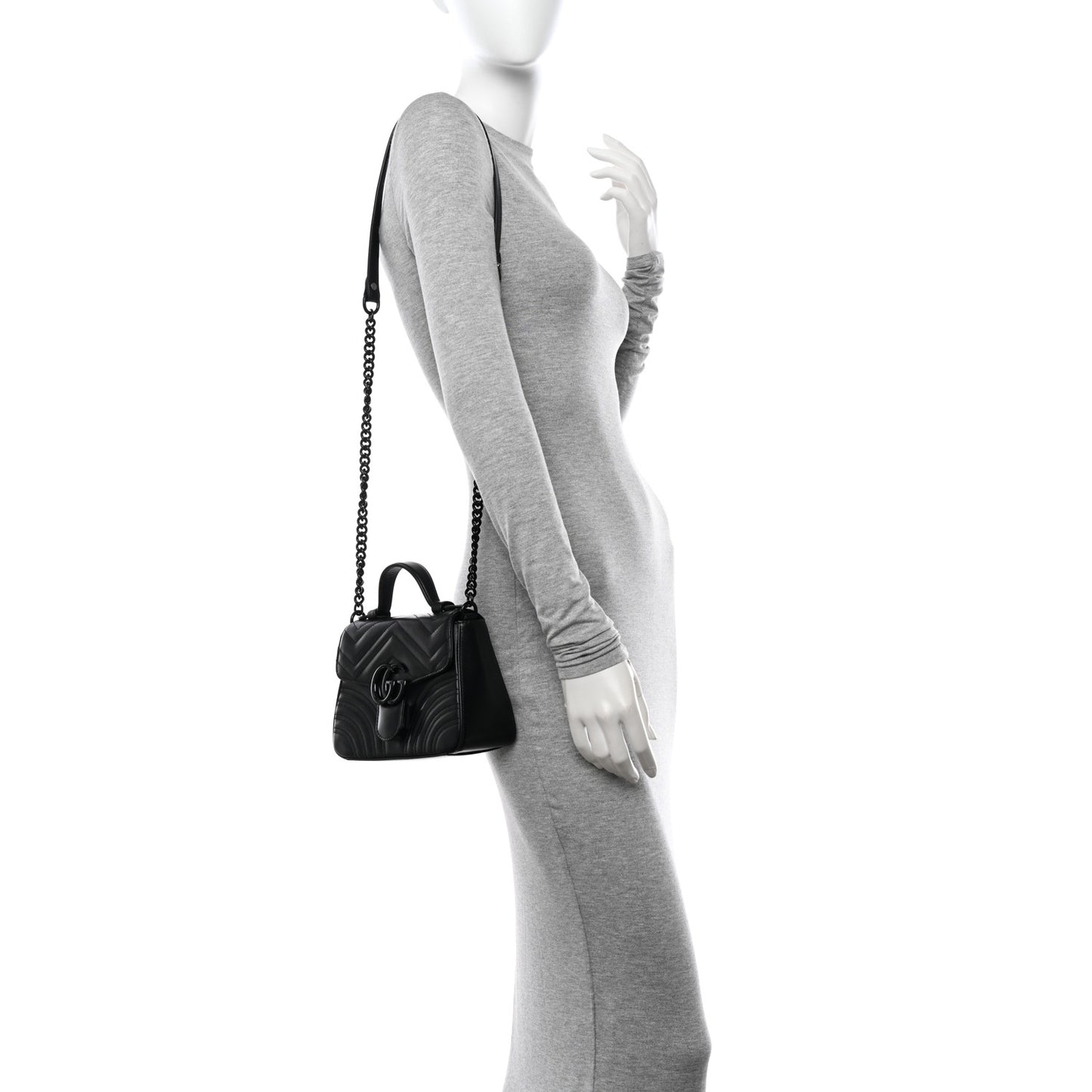 Calfskin Matelasse Monochrome GG Marmont Top Handle Shoulder Bag Black