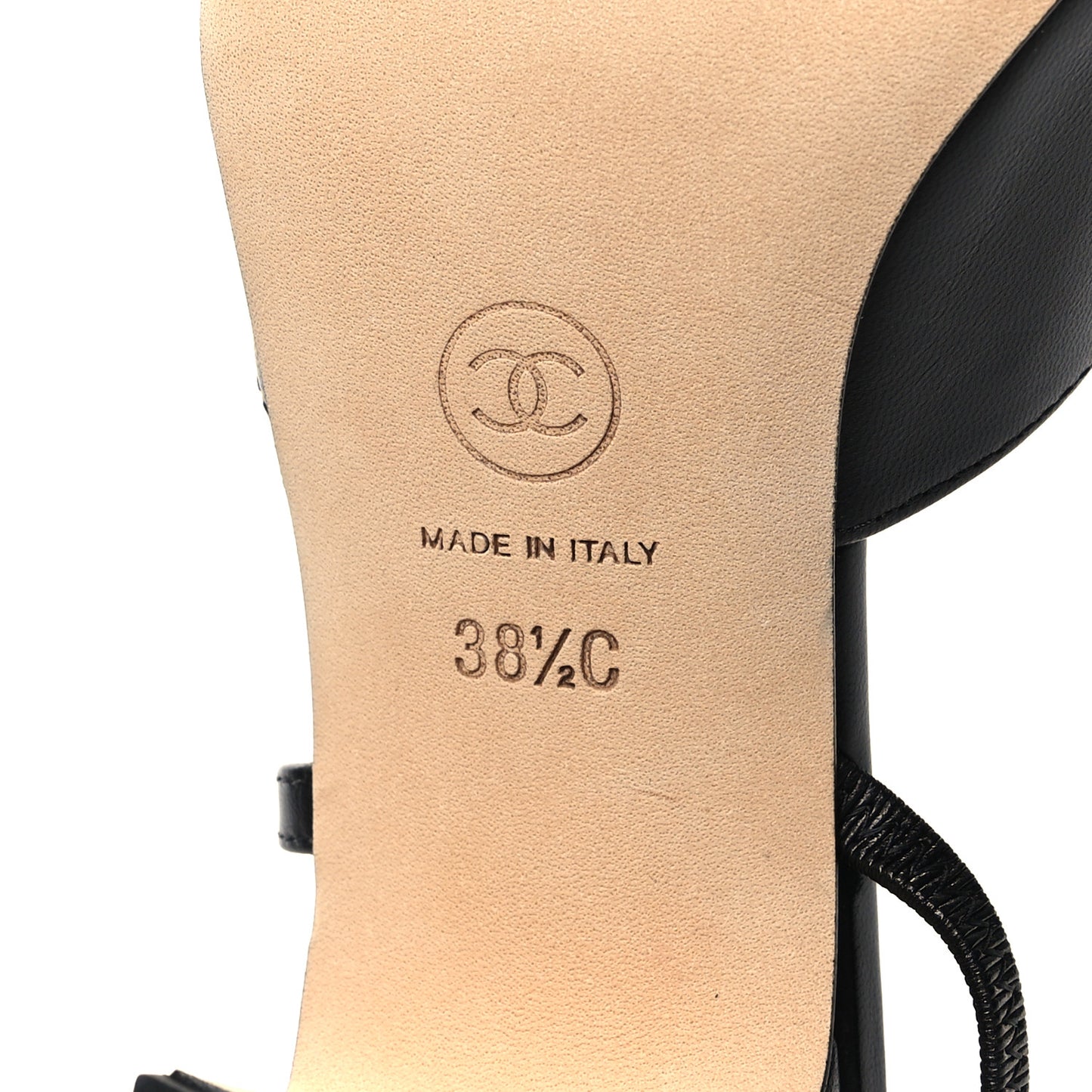 Goatskin Grosgrain Cap Toe CC Slingback Sandals 38.5 Black