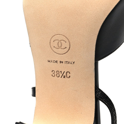 Chanel Goatskin Grosgrain Cap Toe CC Slingback Sandals 38.5 Black 7 of 9