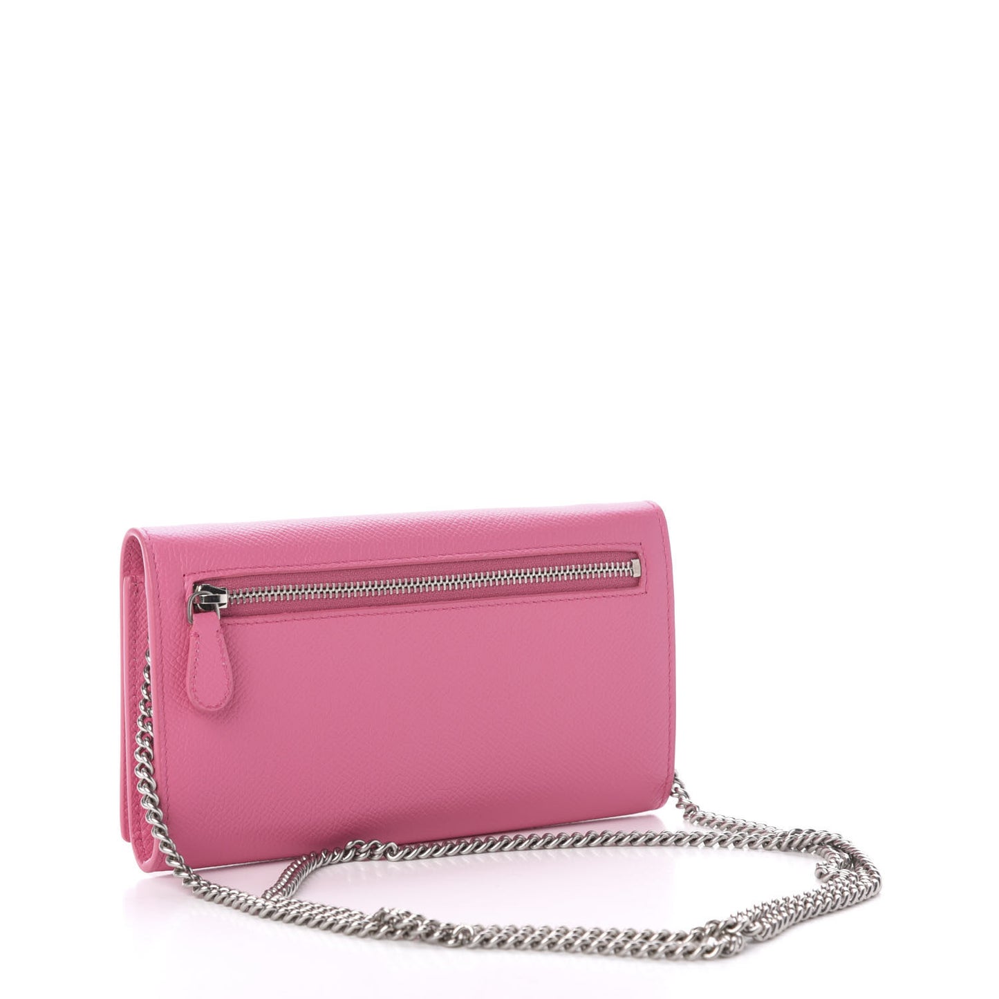 Signature Grained Calfskin Logo Ville Wallet on Chain Bubble Gum Black