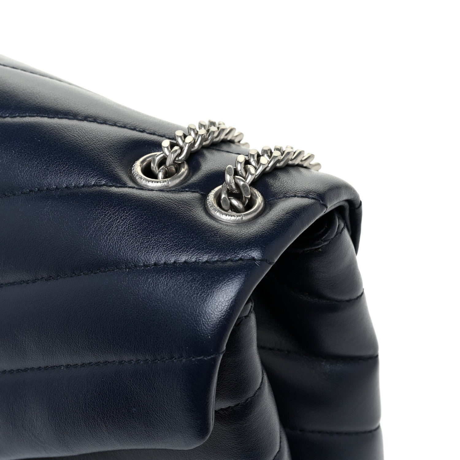 Saint Laurent Calfskin Y Quilted Monogram Small Loulou Chain Satchel Deep Marine 15 of 16
