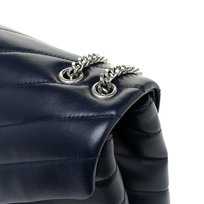 Saint Laurent Calfskin Y Quilted Monogram Small Loulou Chain Satchel Deep Marine 15 of 16
