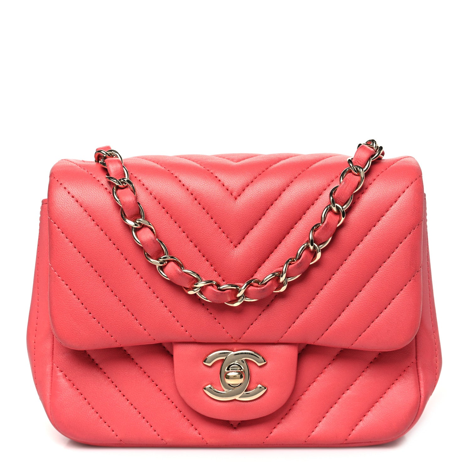 Chanel Lambskin Chevron Quilted Mini Square Flap Pink 1 of 14