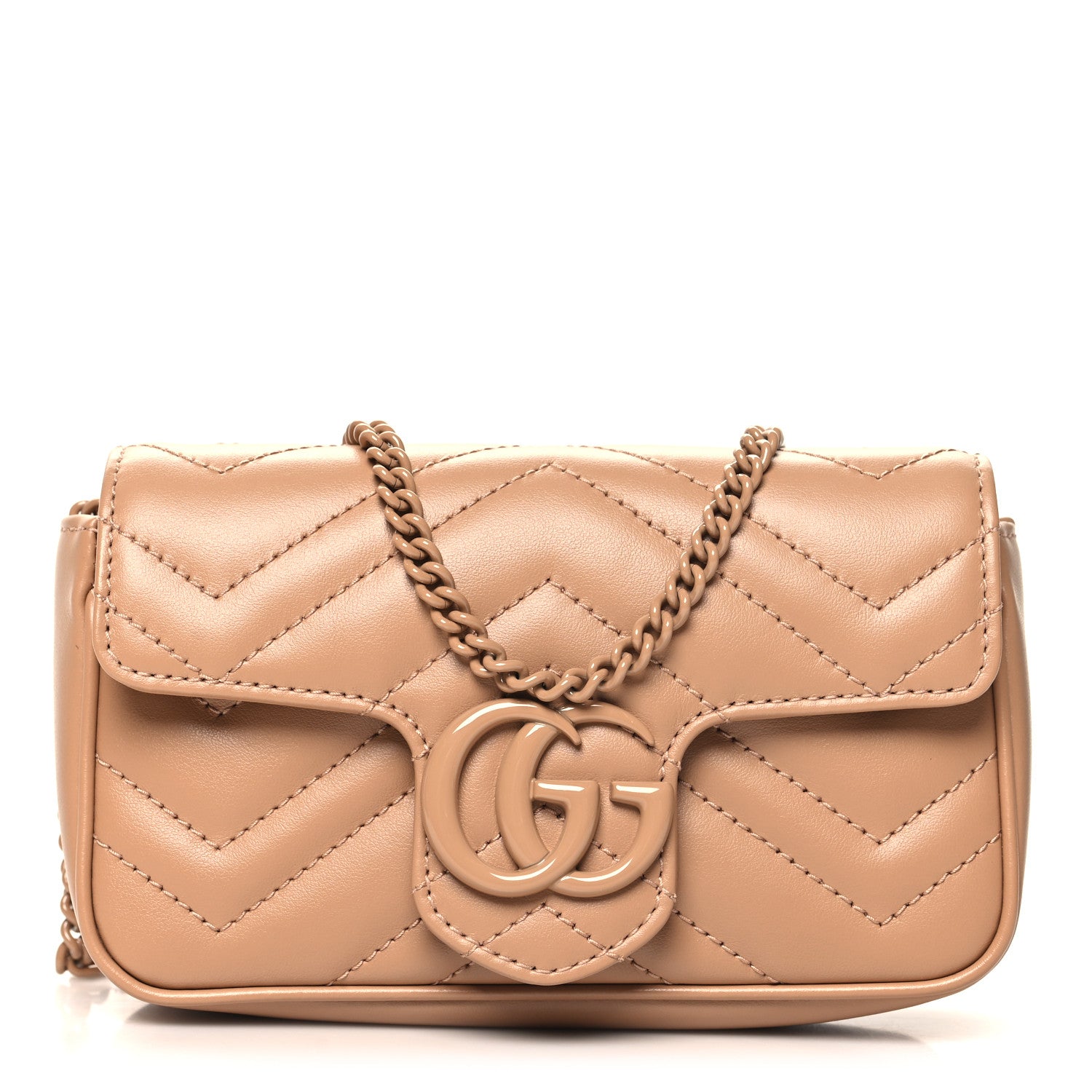 Gucci Calfskin Matelasse Monochrome Super Mini GG Marmont Shoulder Bag Camelia 1 of 11