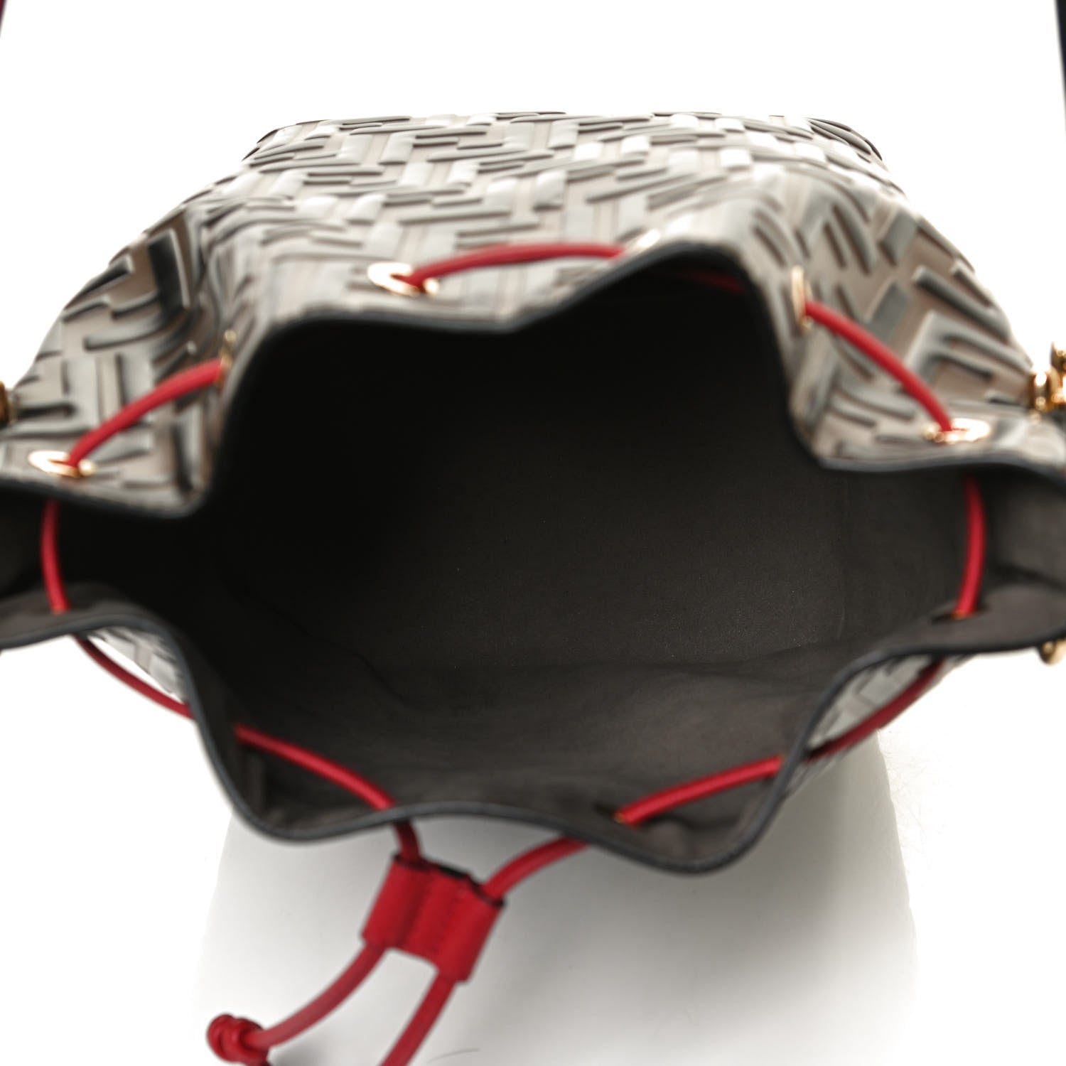 Fendi Vitello Grace F is Fendi Bi-Color FF 1974 Embossed Grande Mon Tresor Bucket Bag Maya Black Fragola 5 of 10