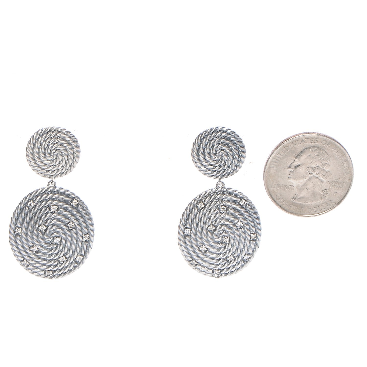 David Yurman Sterling Silver Diamond 44mm Cable Coil Double Drop Earrings 2 of 5