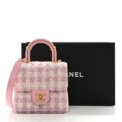 Chanel Tweed Handle Crush Top Handle Flap Bag Pink Ecru 11 of 11