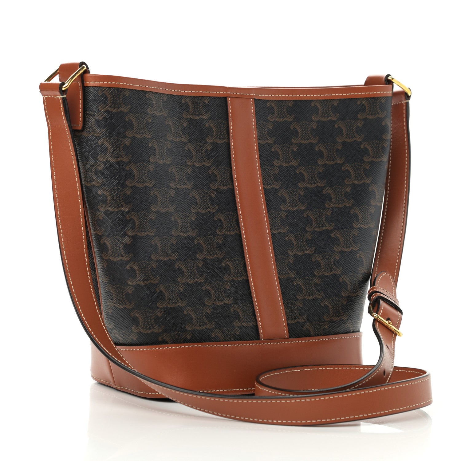 Celine Triomphe Canvas Calfskin Small Bucket Bag Tan 3 of 9