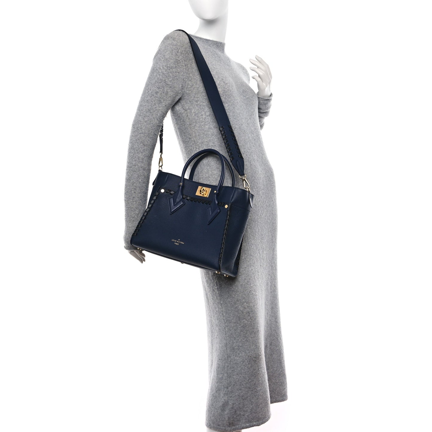 Calfskin Mahina Braided On My Side MM Navy Blue