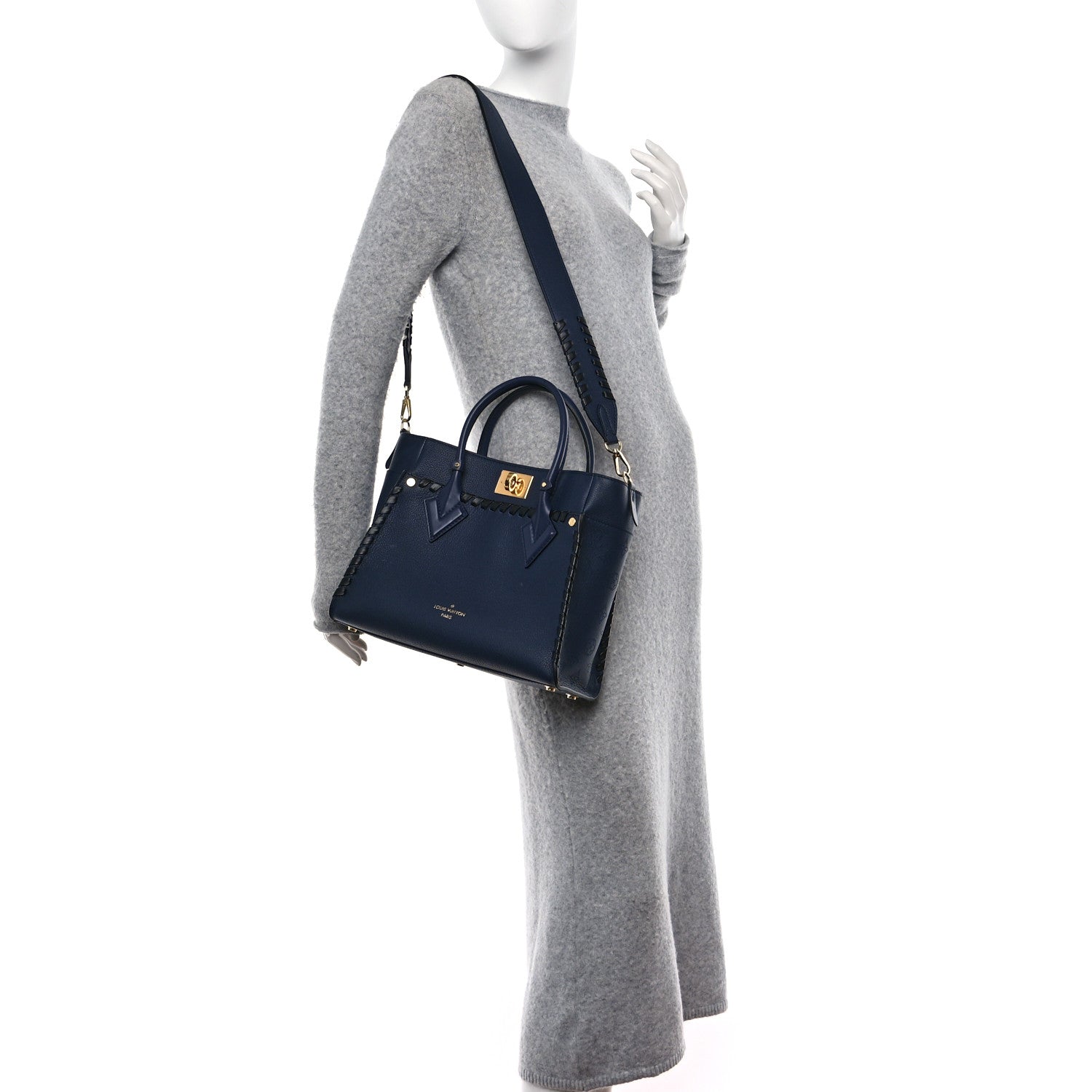 Louis Vuitton Calfskin Mahina Braided On My Side MM Navy Blue 2 of 10