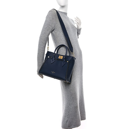 Louis Vuitton Calfskin Mahina Braided On My Side MM Navy Blue 2 of 10