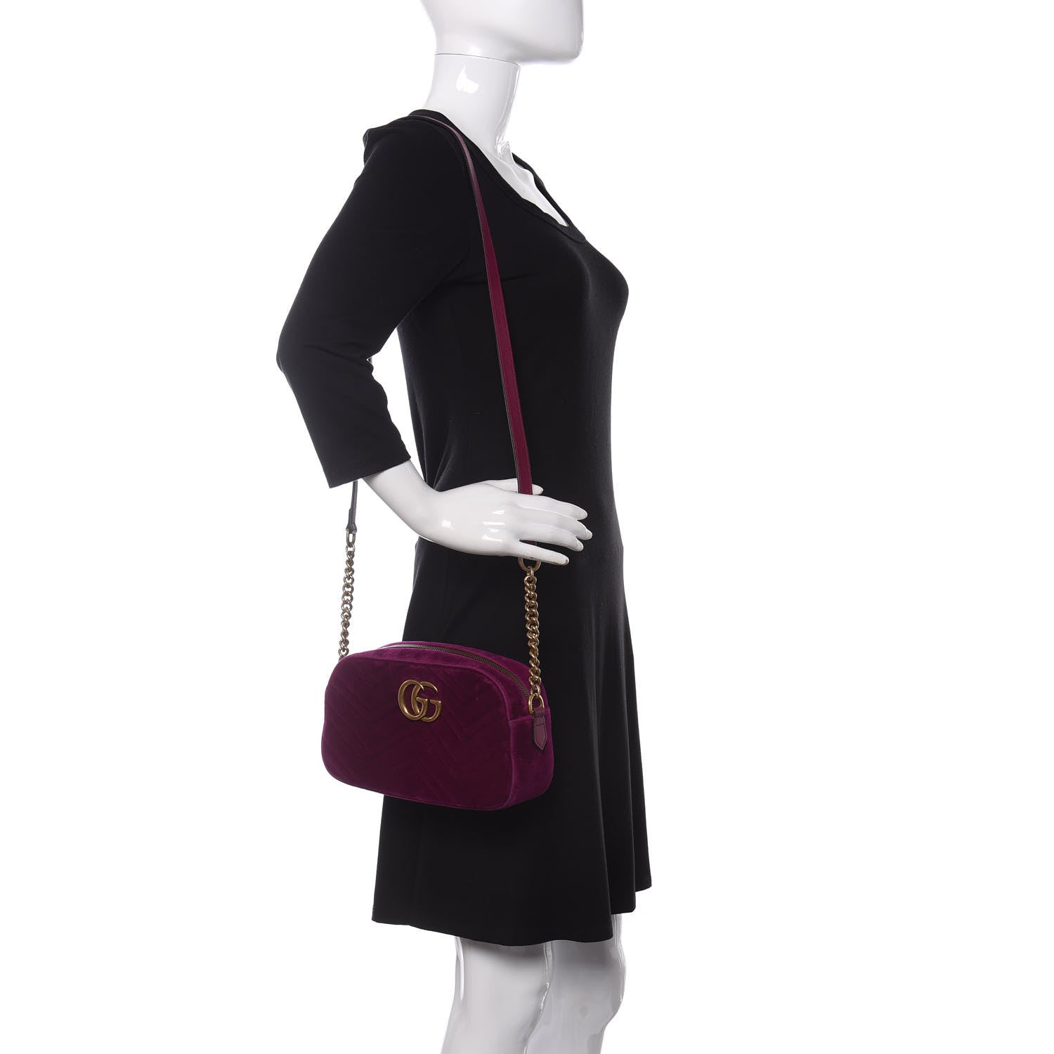 Gucci Velvet Matelasse Small GG Marmont Chain Shoulder Bag Fuchsia Violet Cyclamen 2 of 11