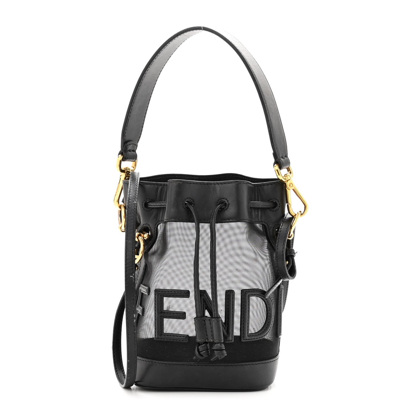 Mesh Vitello King F is Fendi Logo Embroidered Mini Mon Tresor Bucket Bag Black