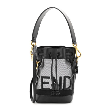 Fendi Mesh Vitello King F is Fendi Logo Embroidered Mini Mon Tresor Bucket Bag Black 1 of 13