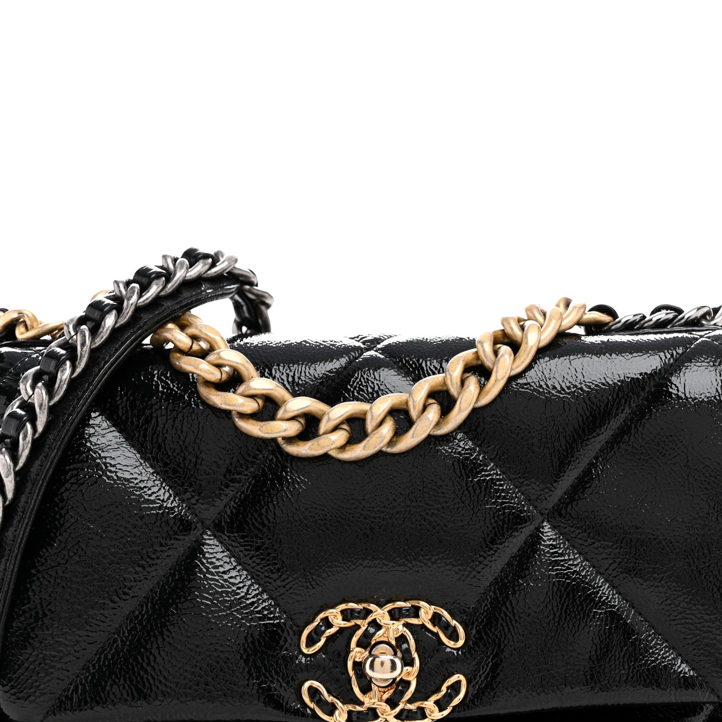 Shiny Crumpled Calfskin Quilted Medium Chanel 19 Flap Black