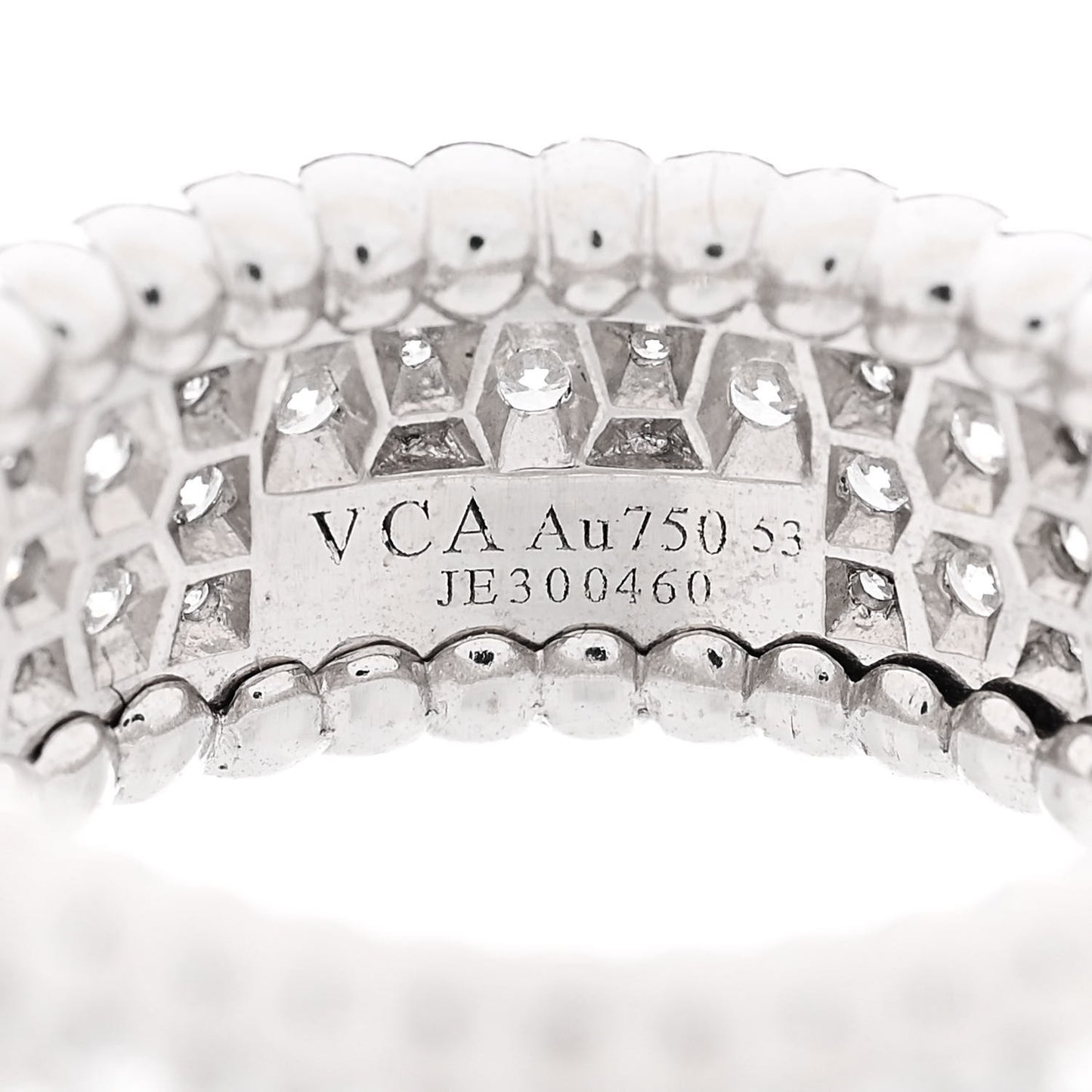 18K White Gold Diamond Perlee 3-Row Ring 53 6.5