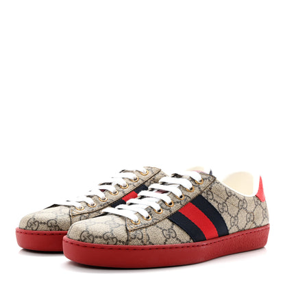 Gucci GG Supreme Monogram Ayers Mens New Ace Low-Top Sneaker 5 Blue Red 3 of 11