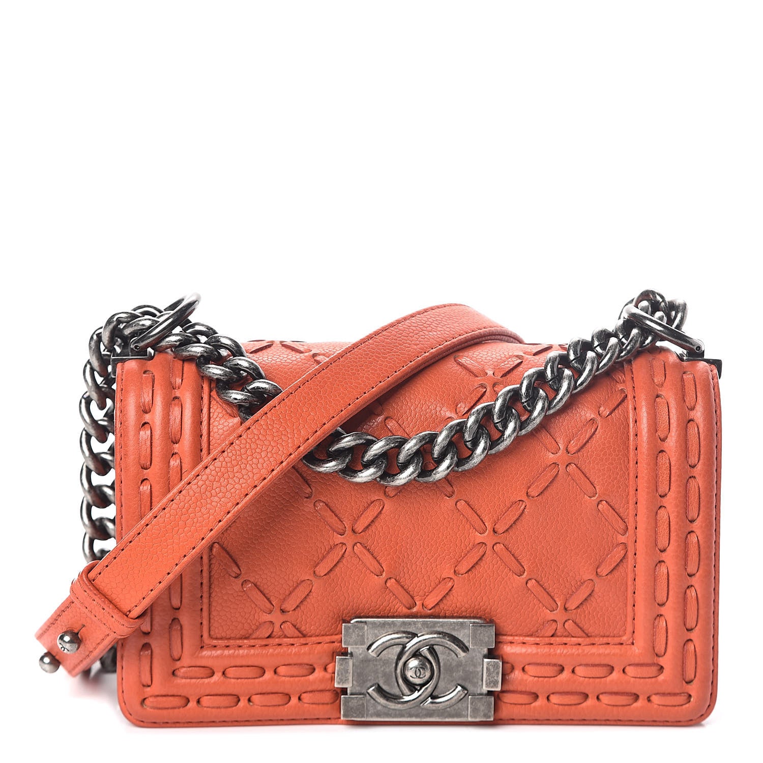 Chanel Caviar Stitched Small Boy Flap Dark Orange 1 of 9