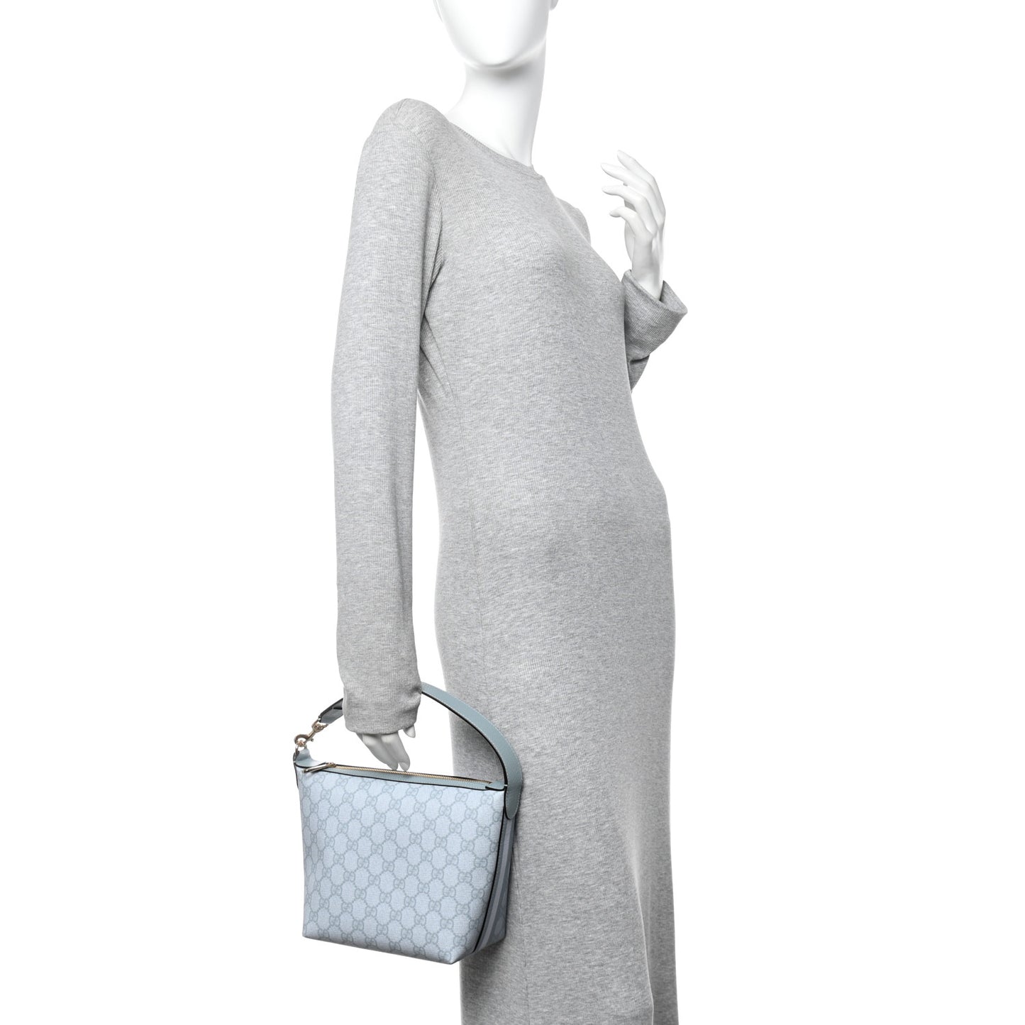 GG Supreme Monogram Textured Calfskin Web Super Mini Ophidia Shoulder Bag Light Blue