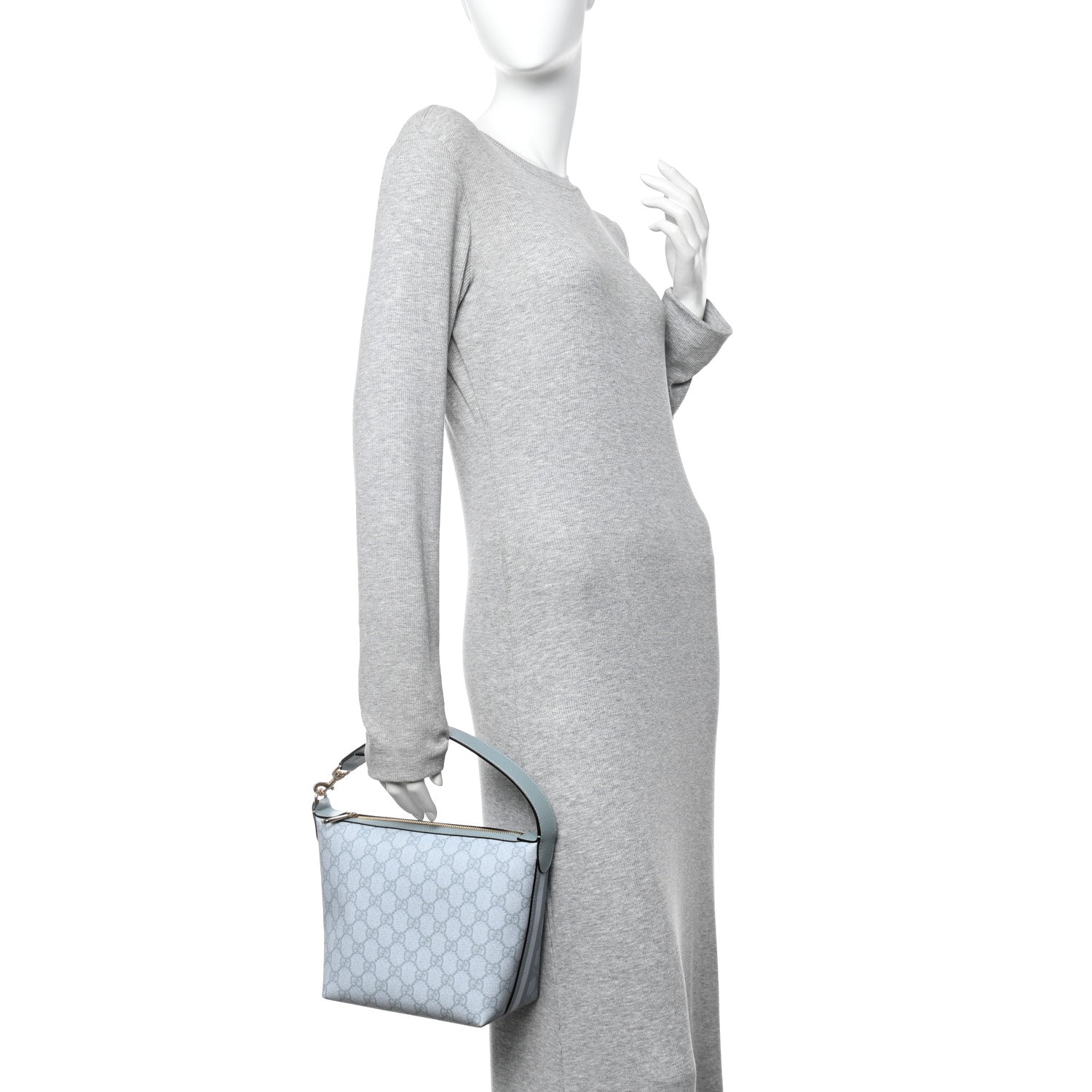 Gucci GG Supreme Monogram Textured Calfskin Web Super Mini Ophidia Shoulder Bag Light Blue 2 of 10