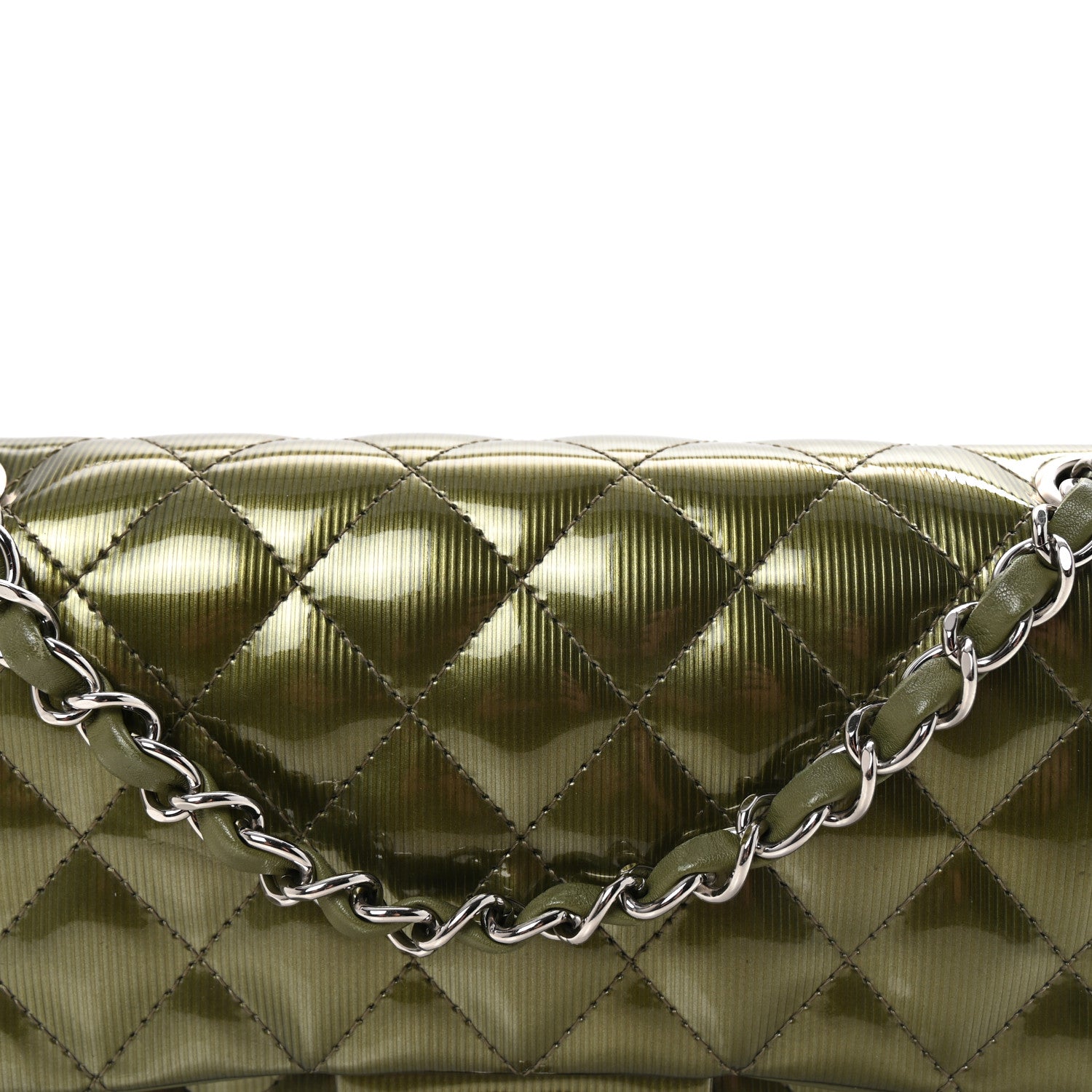 Chanel Striated Patent Quilted Medium Double Flap Green 8 of 10