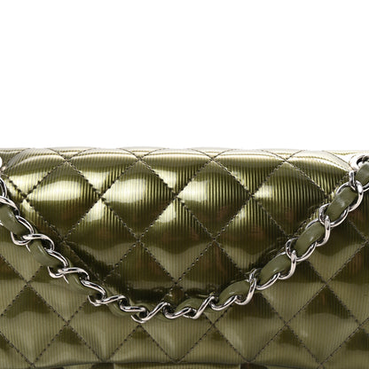 Chanel Striated Patent Quilted Medium Double Flap Green 8 of 10