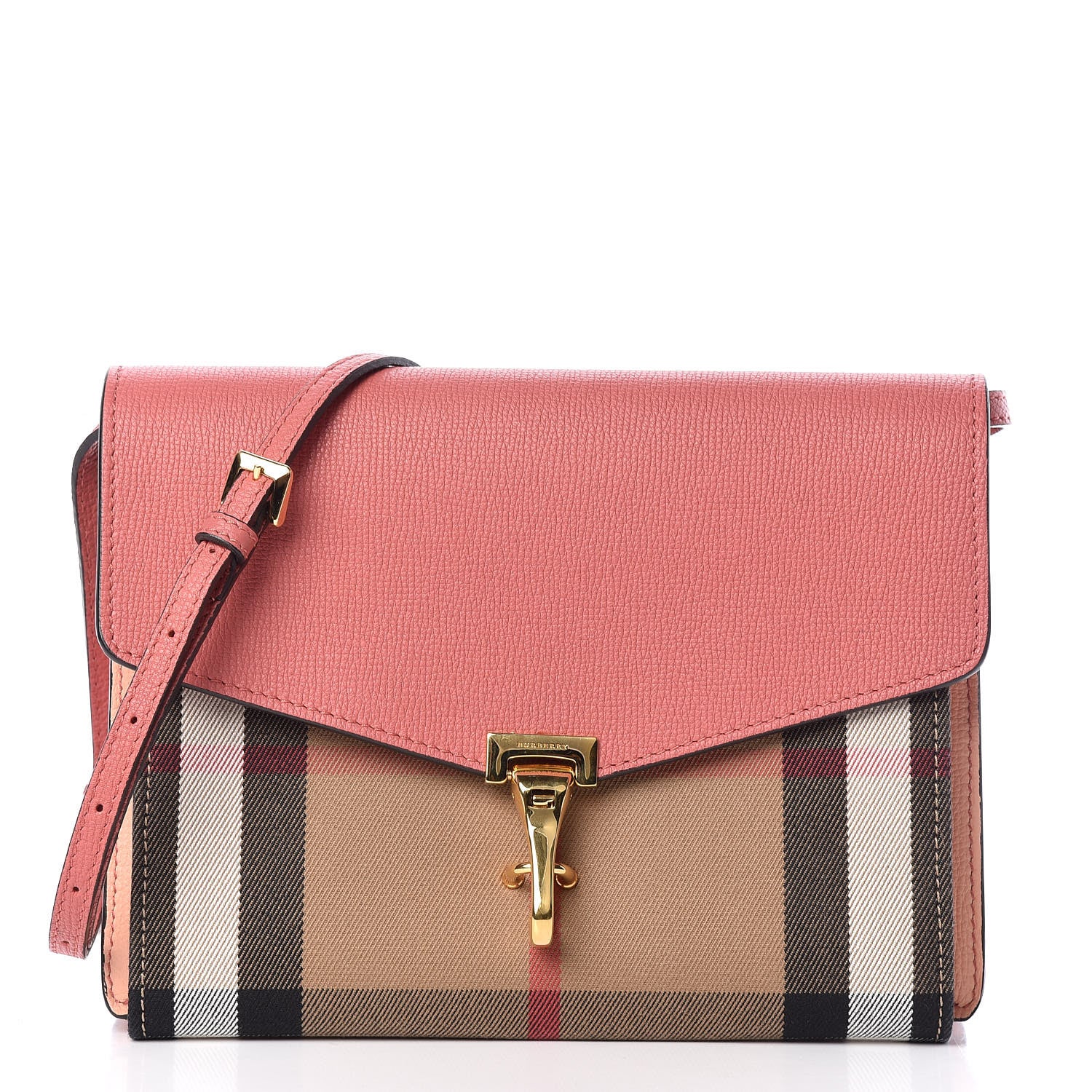 Burberry Derby Calfskin House Check Small Macken Crossbody Bag Copper Pink 1 of 10