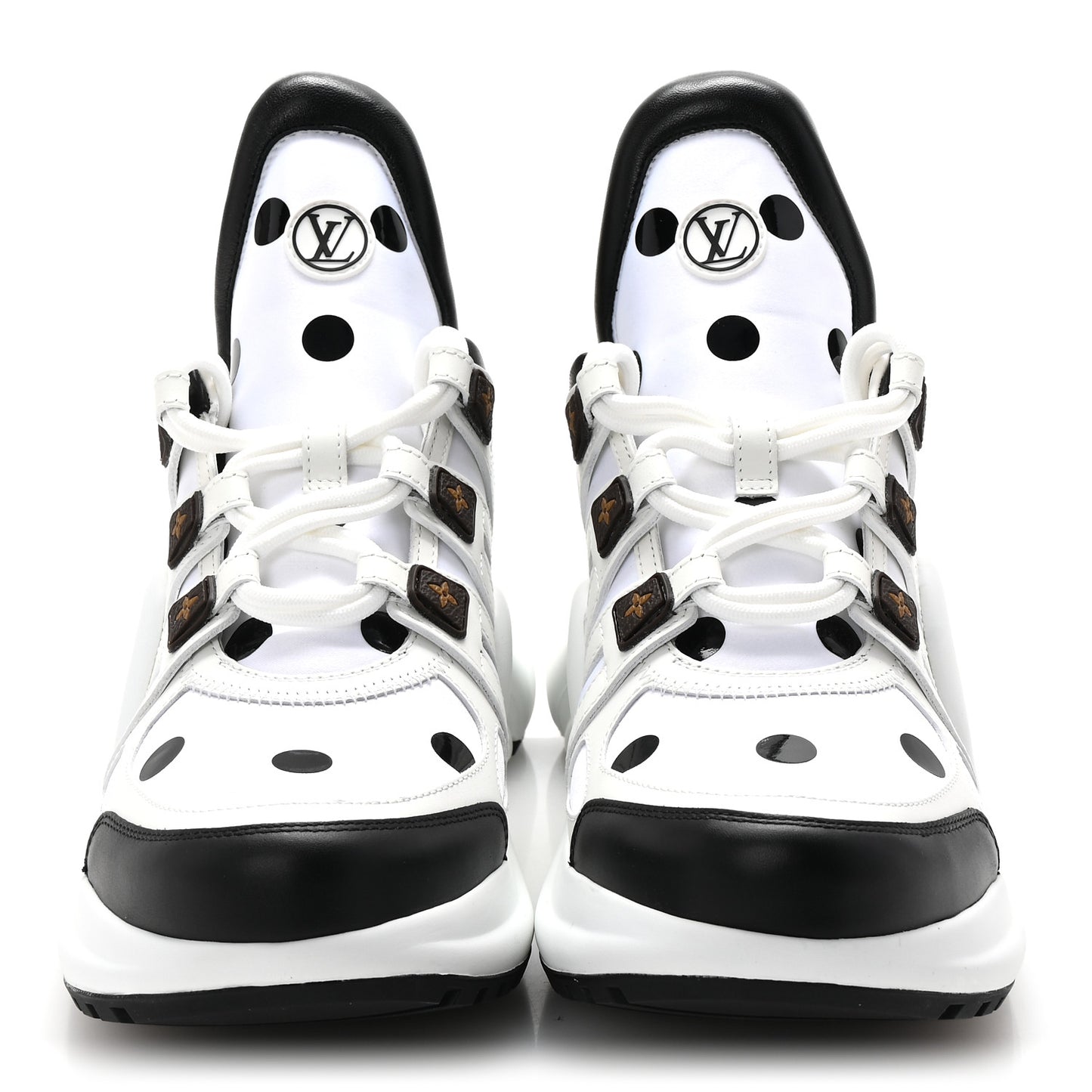 Calfskin Satin Printed Polka Dot Monogram LV Archlight Sneakers 40 Black White