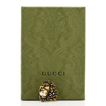Gucci Metal Glass Pearl Lion Head Ring 6.25 Aged Gold 6 of 6