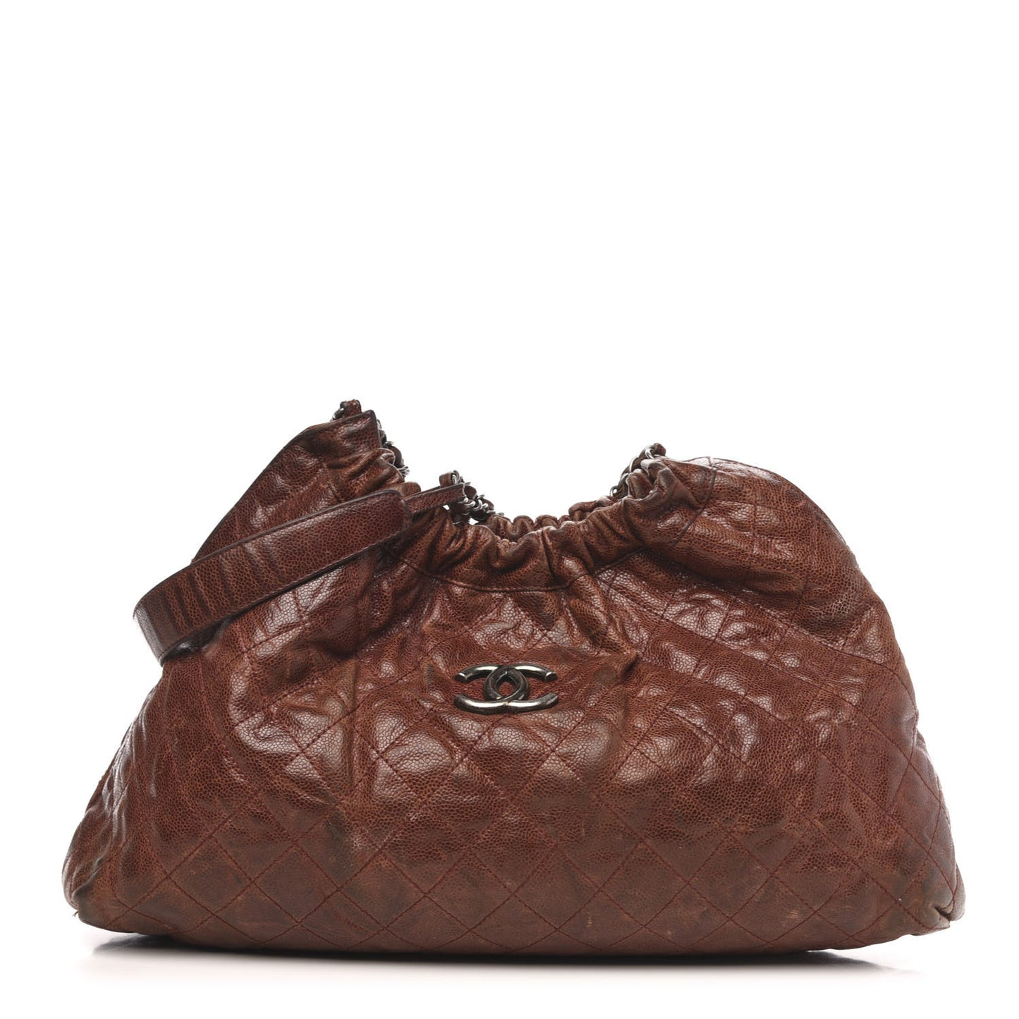 Distressed Glazed Caviar Quilted Medium Elastic Tote Burgundy