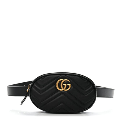 Gucci Calfskin Matelasse GG Marmont Belt Bag 95 38 Black 1 of 10