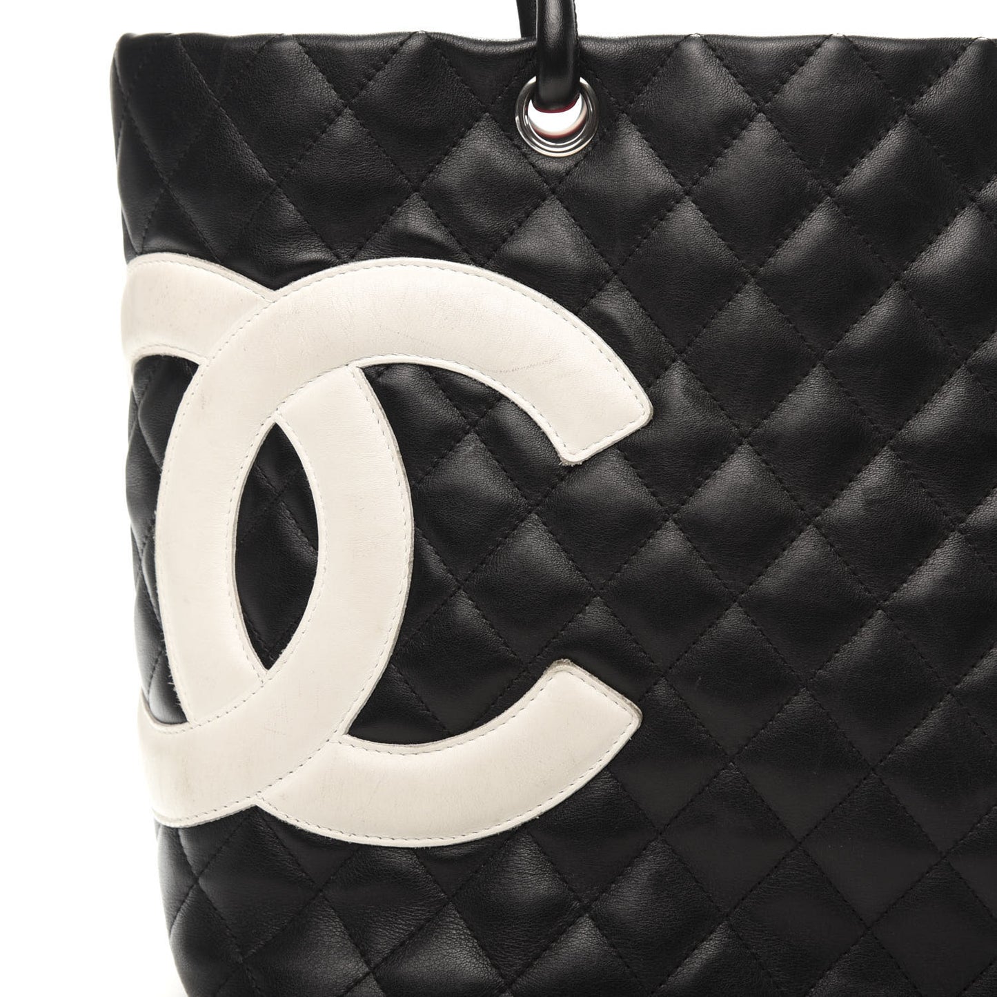 Calfskin Quilted Large Cambon Tote Black White