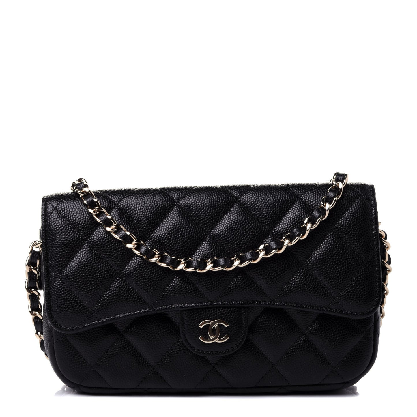 Caviar Quilted Flap Phone Holder With Chain Black