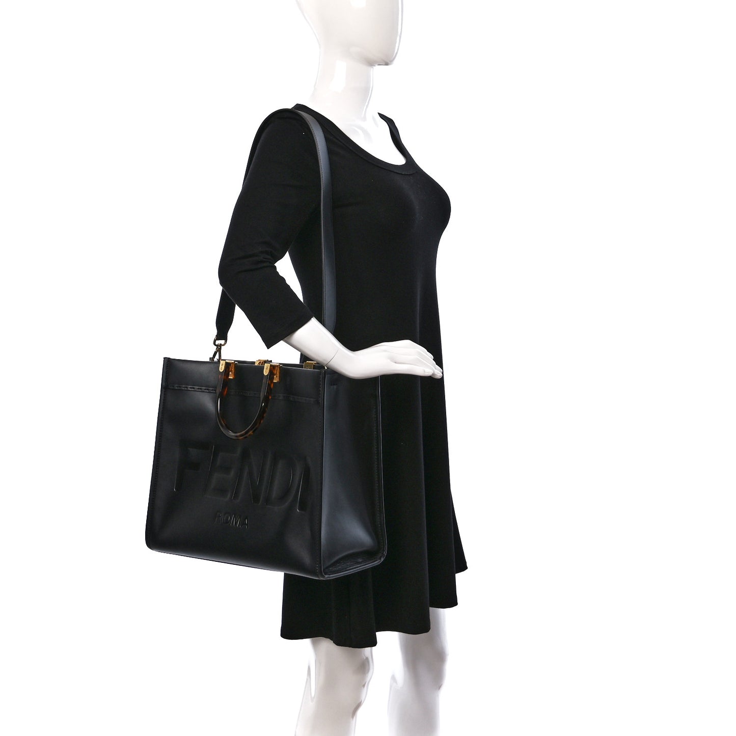 Vitello King Plexiglass Medium Fendi Sunshine Shopper Tote Black
