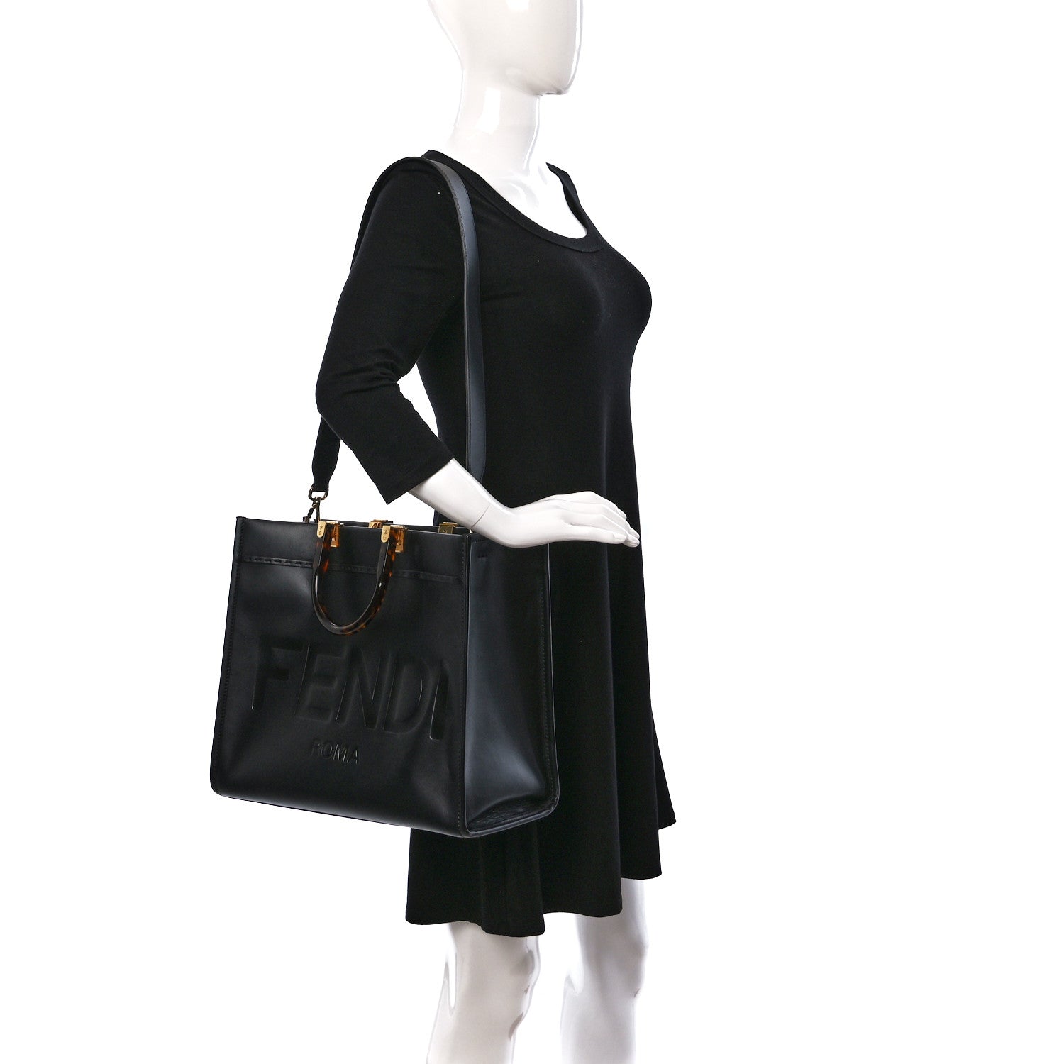 Fendi Vitello King Plexiglass Medium Fendi Sunshine Shopper Tote Black 2 of 8