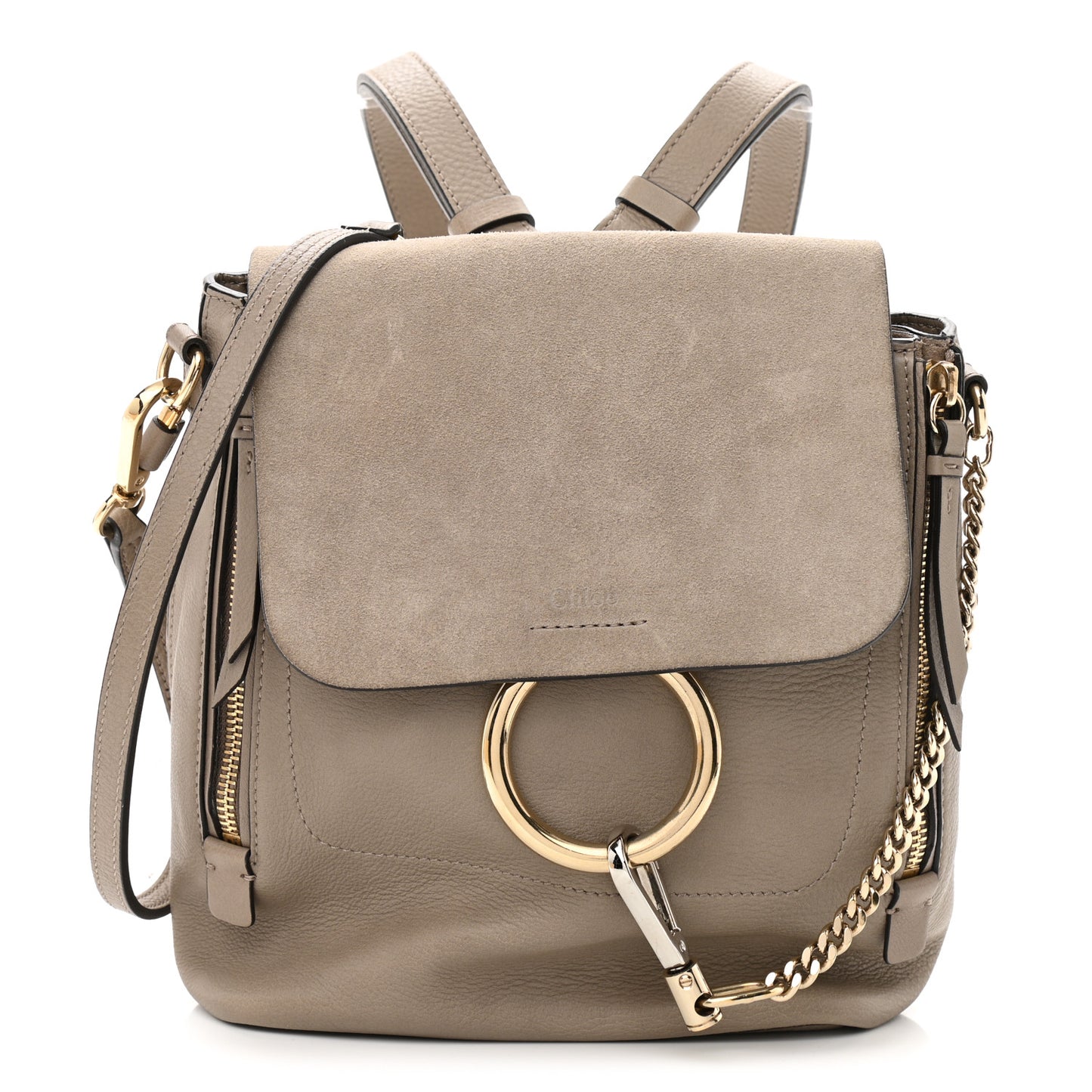 Suede Calfskin Small Faye Backpack Motty Grey