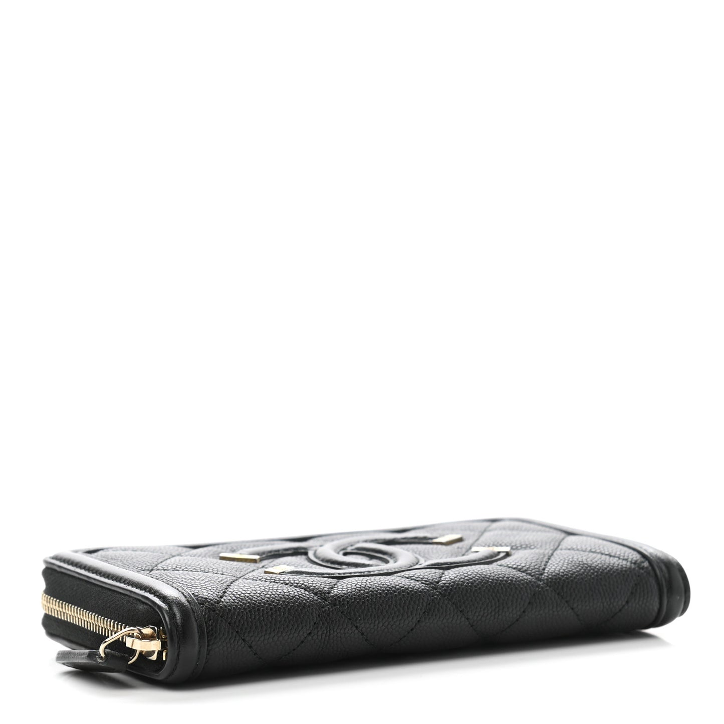 Caviar Quilted Medium Filigree Zip Around Wallet Black