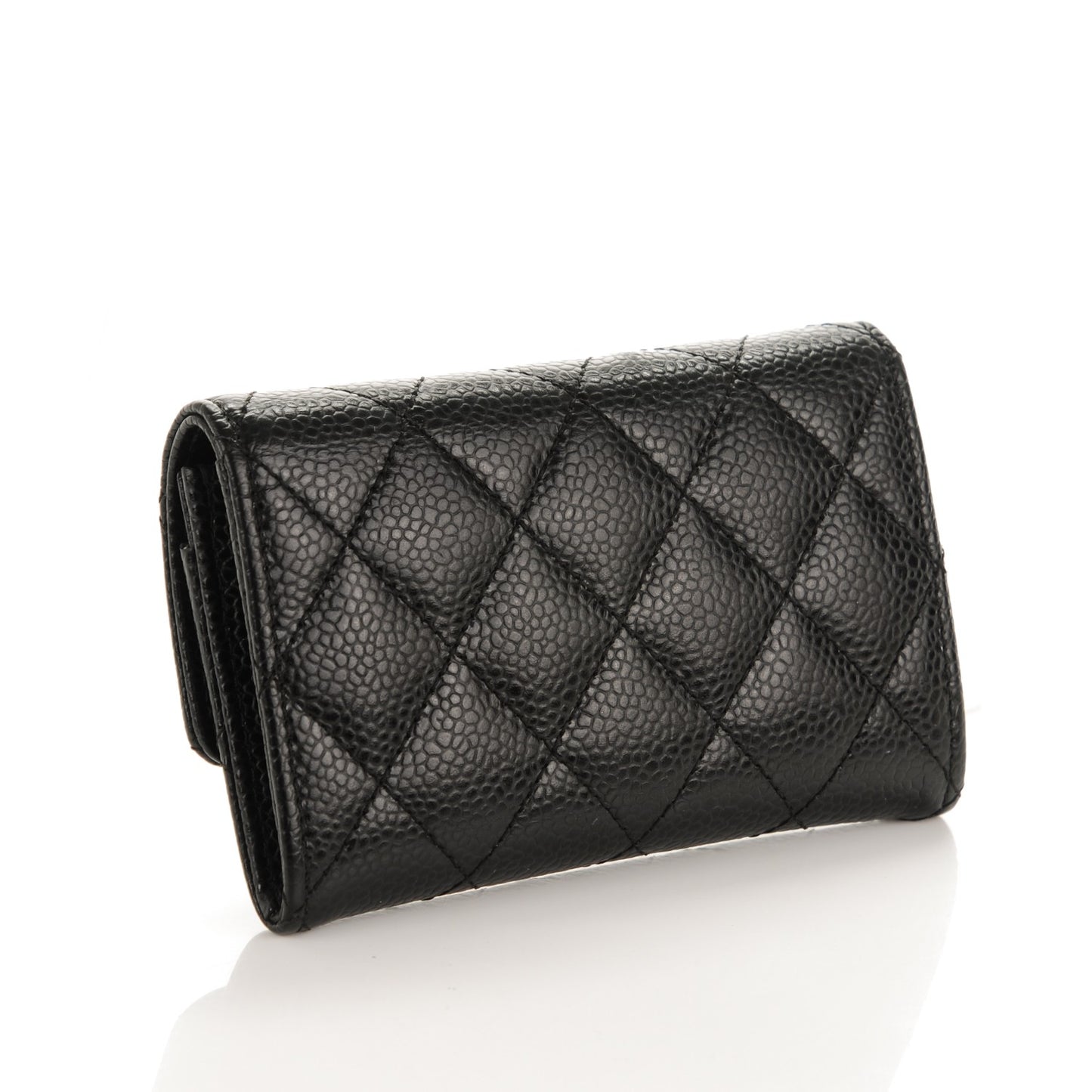 Caviar Quilted Flap Card Holder Black
