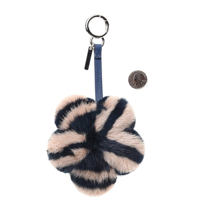 Fendi Mink Fur Vitello Dolce Pequin Flowerland Bag Charm Navy White 2 of 3