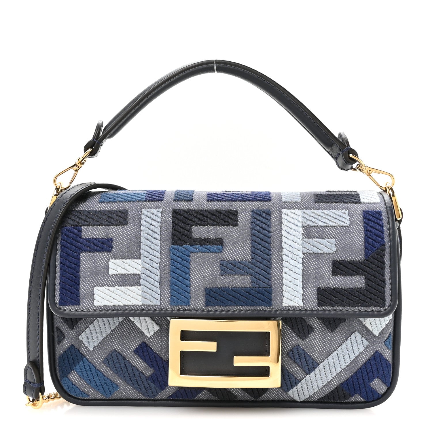 Fendi Canvas Vitello King Seta FF Embroidered Mini Baguette Myrtle Multicolor 1 of 11