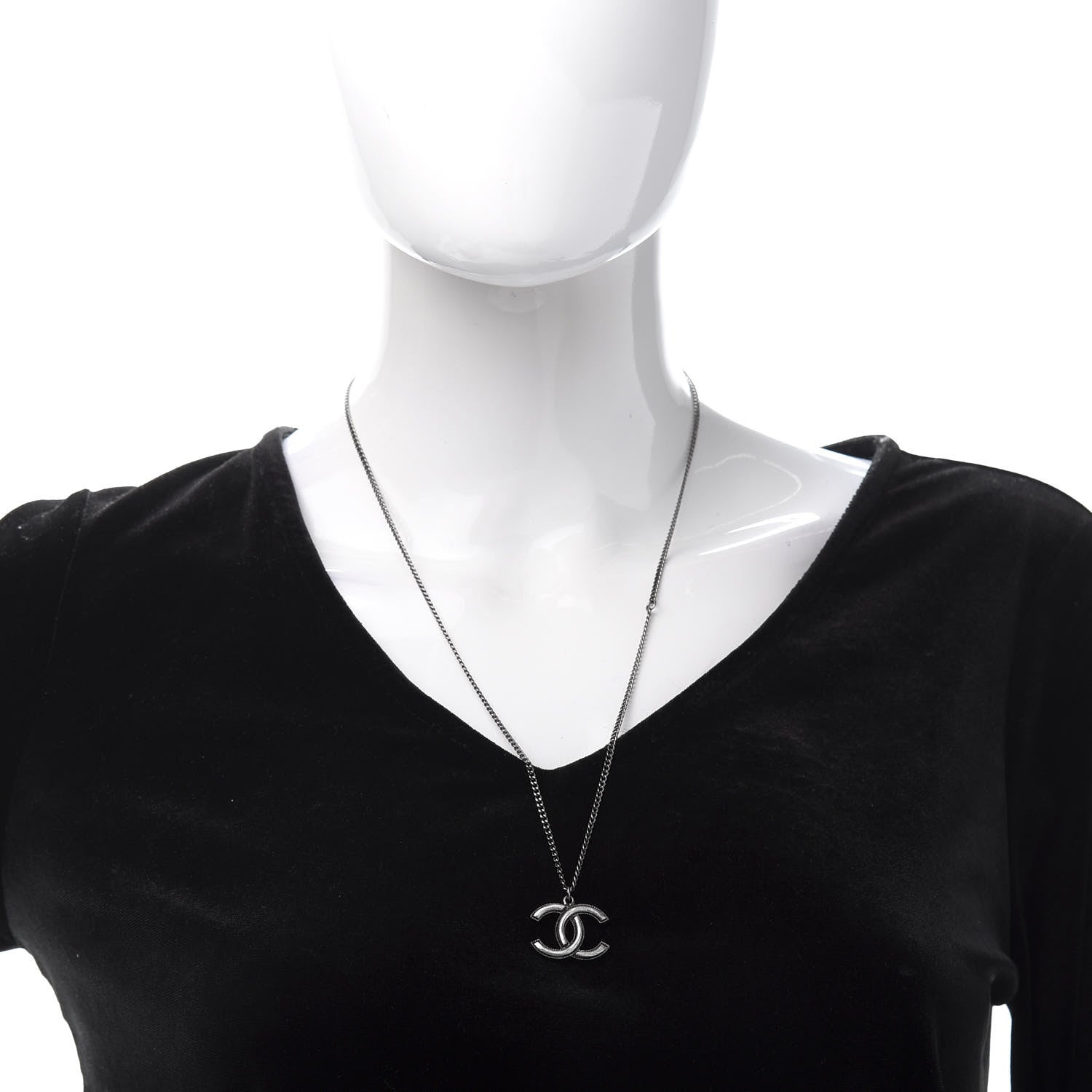 Chanel Ruthenium Enamel CC Necklace Silver 2 of 6