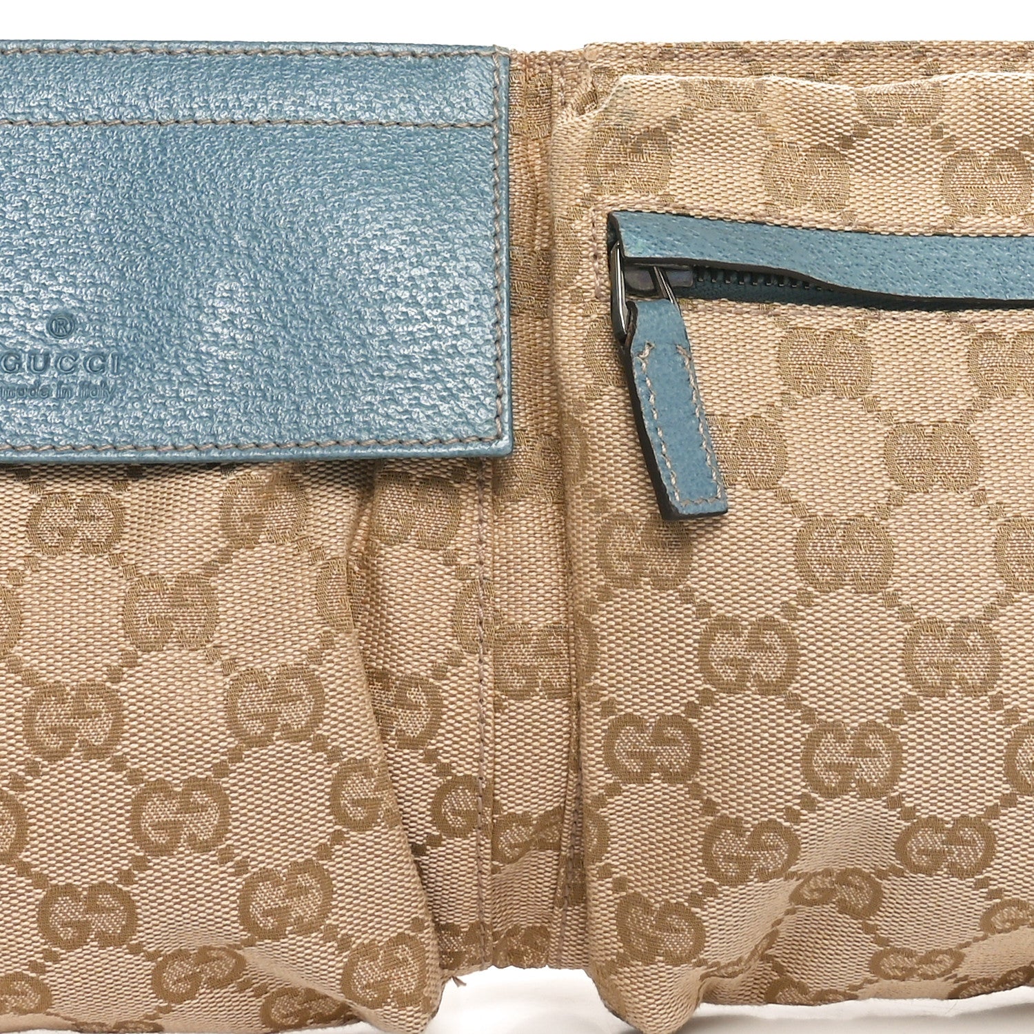 Gucci GG Monogram Web Double Pocket Belt Bag Blue 8 of 10